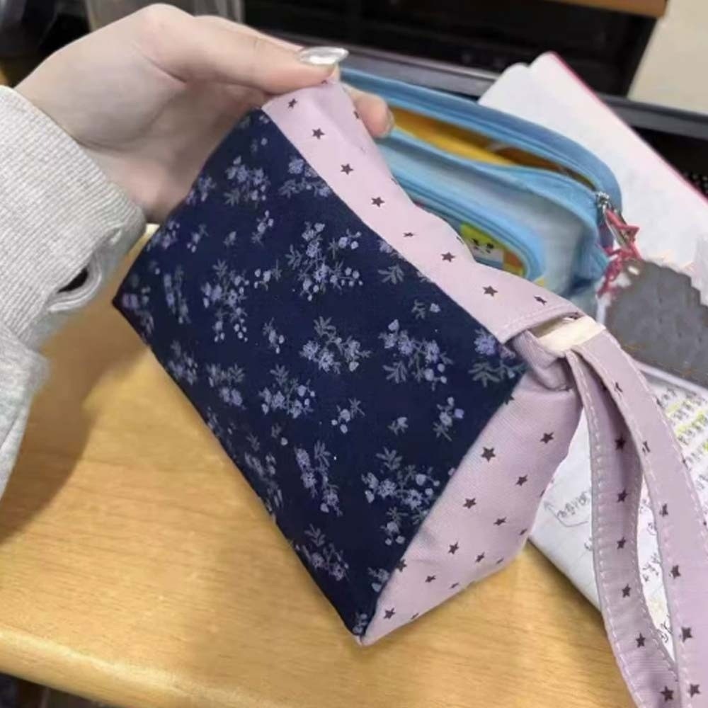 Purple Print Floral Makeup Bag - Lifestyle In Korean ulasan dan harga