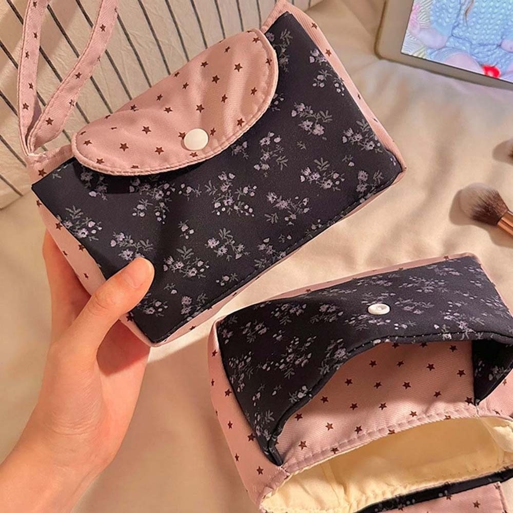 Purple Print Floral Makeup Bag - Lifestyle In Korean ulasan dan harga