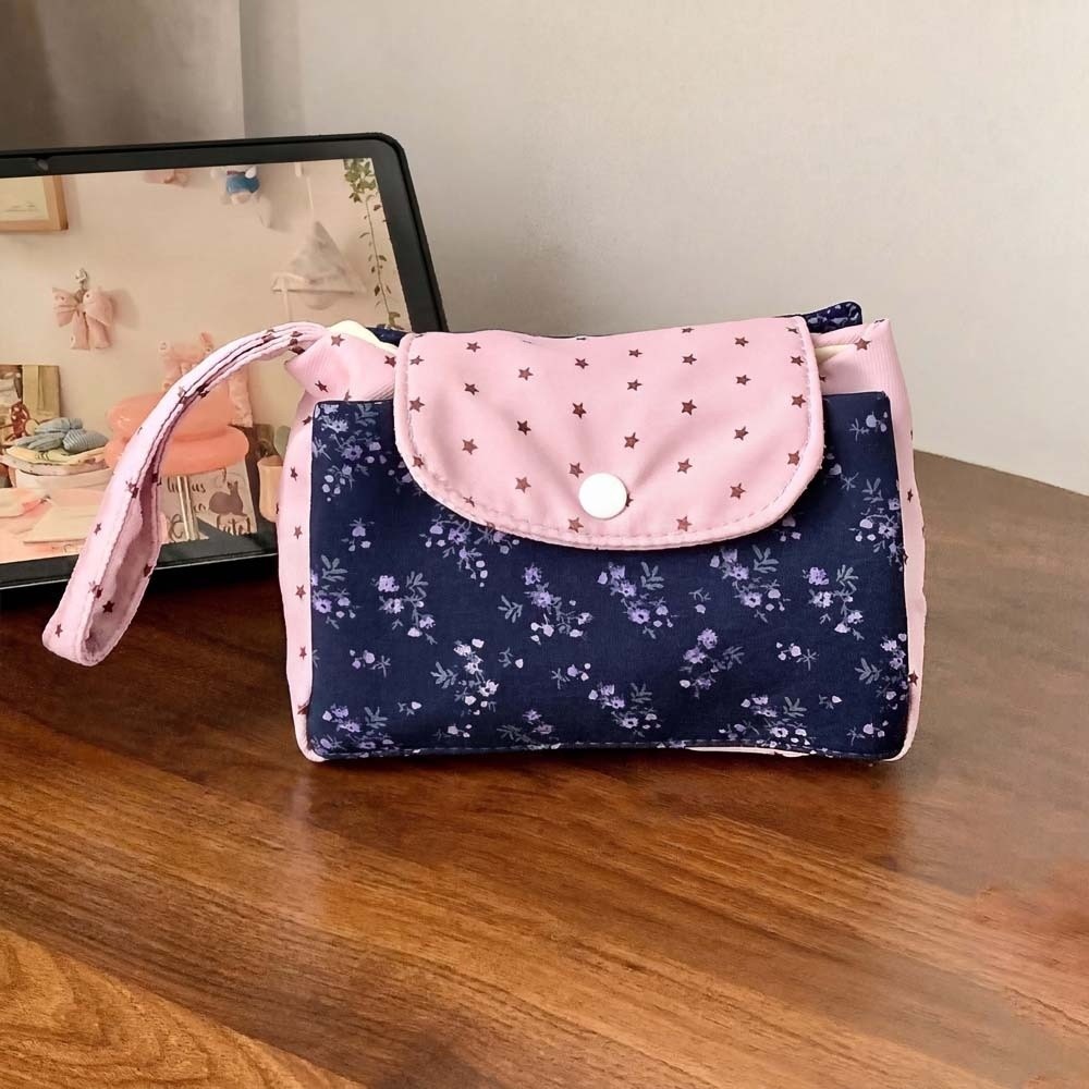 Purple Print Floral Makeup Bag - Lifestyle In Korean ulasan dan harga
